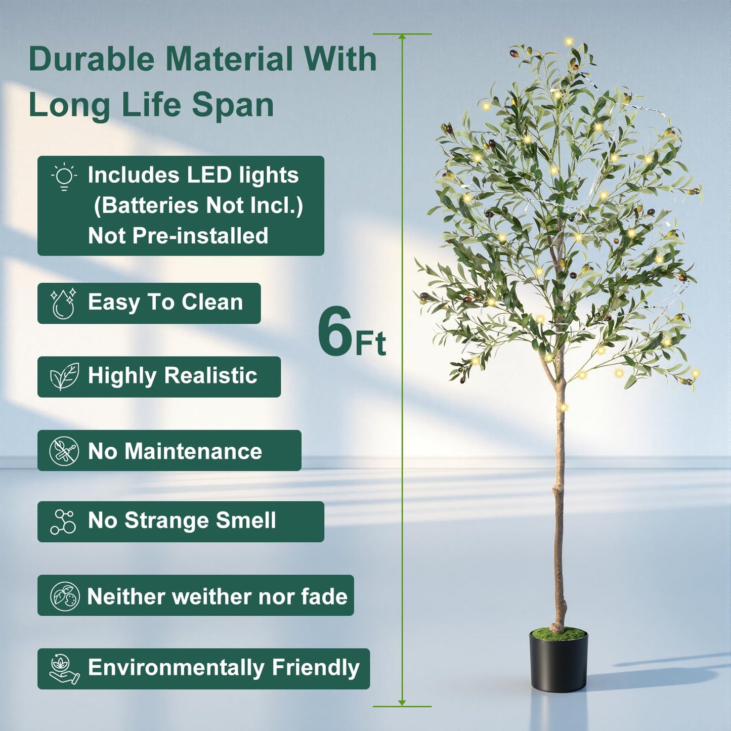 Olive Tree, 6FT Tall Faux Olive Tree with Moss and Planter, Olive Trees Artificial Indoor with Realistic Wood Trunk and Lifelike Fruits, Fake Olive Tree for Home Office Living Room Decor