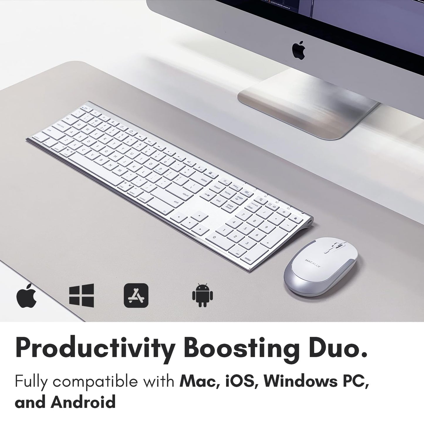 Macally Premium Bluetooth Keyboard and Mouse for Mac | Compatible Apple Wireless Keyboard and Mouse Combo (110 Keys Multi-Device Rechargeable) Keyboard Mouse for MacBook Pro/Air and iMac