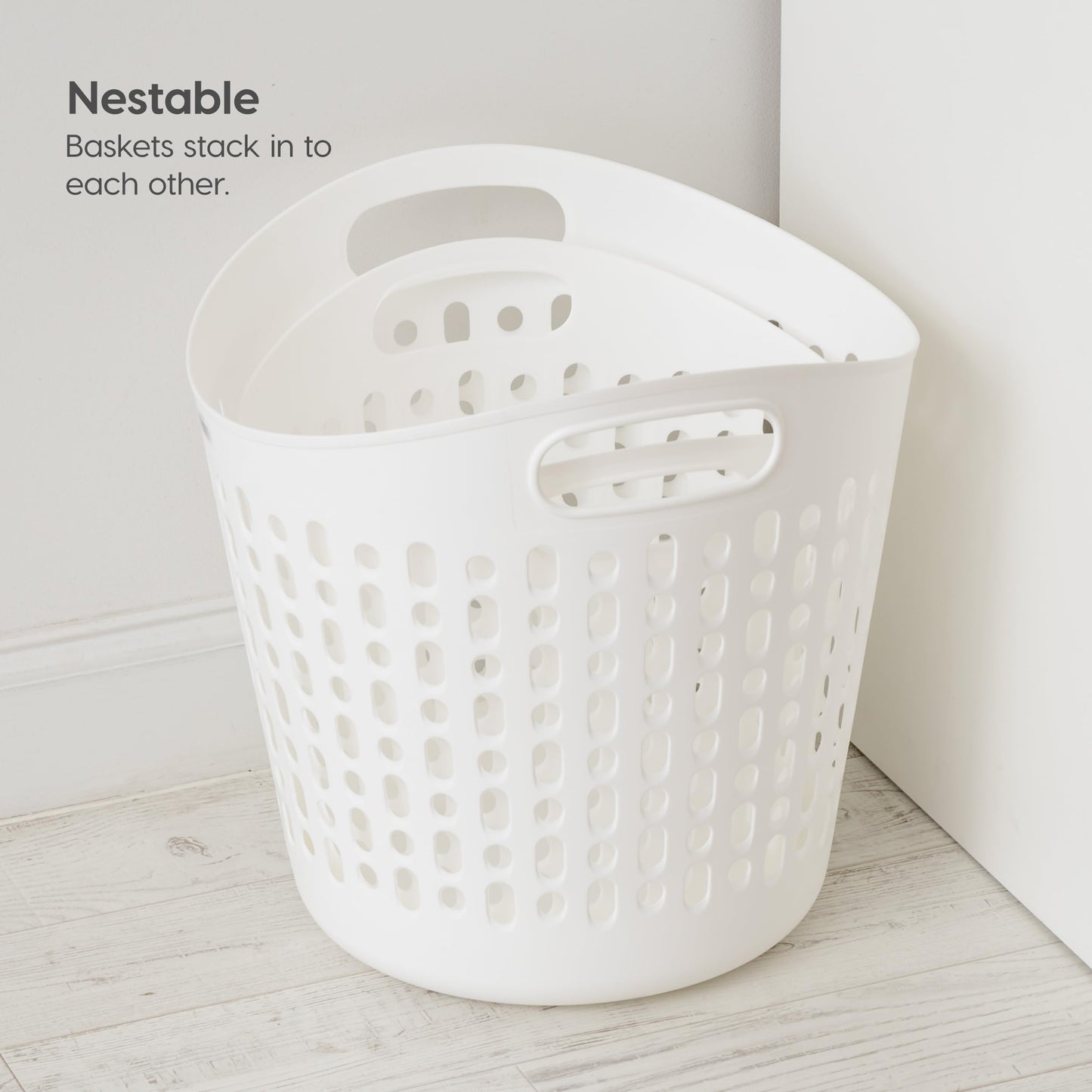 IRIS USA Plastic Laundry Basket, 27L - 3 Pack, Flexible Clothes Hamper with Ventilation Holes, Laundry Room Bedroom Bathroom Apartment Dorm Blankets Pillows Trinkets Organization, White