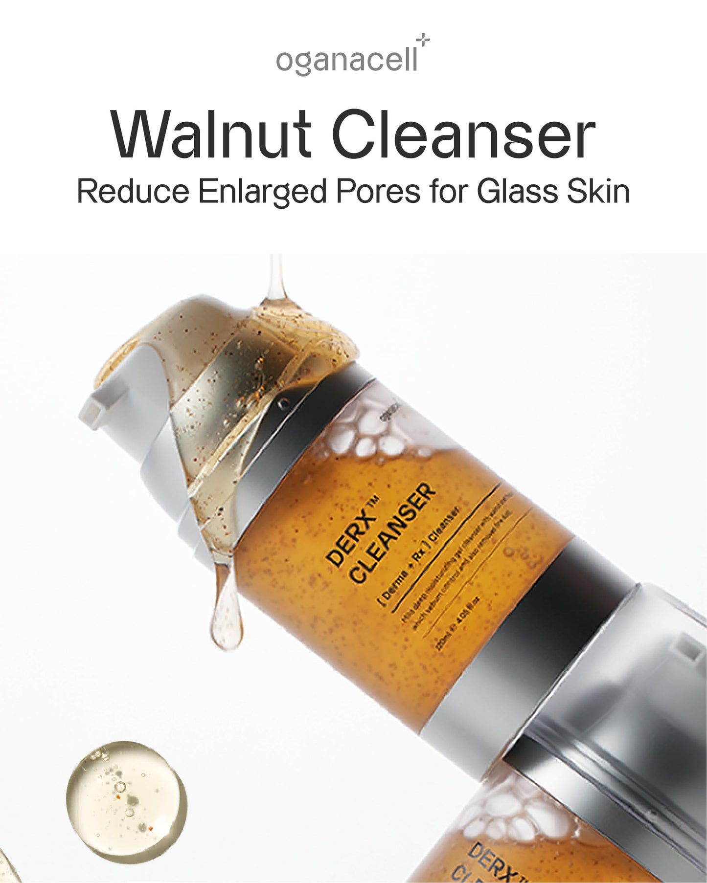 Oganacell DERX Cleanser (4.05 fl oz) - Deep Cleansing Face Wash for Large Pores, Formulated with Walnut Flakes and Amino Acids, Korean Skincare, Gentle Exfoliant