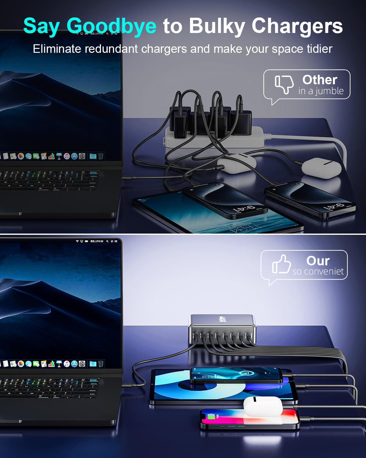 440W Fast USB C Charger GAN Charger Block 8 Port Charging Station HUB Brick Dual PD PPS 100W Wall Charger Compatible with MacBook Pro/Air/All iPad iPhone 16/15/14/13/Pro Max