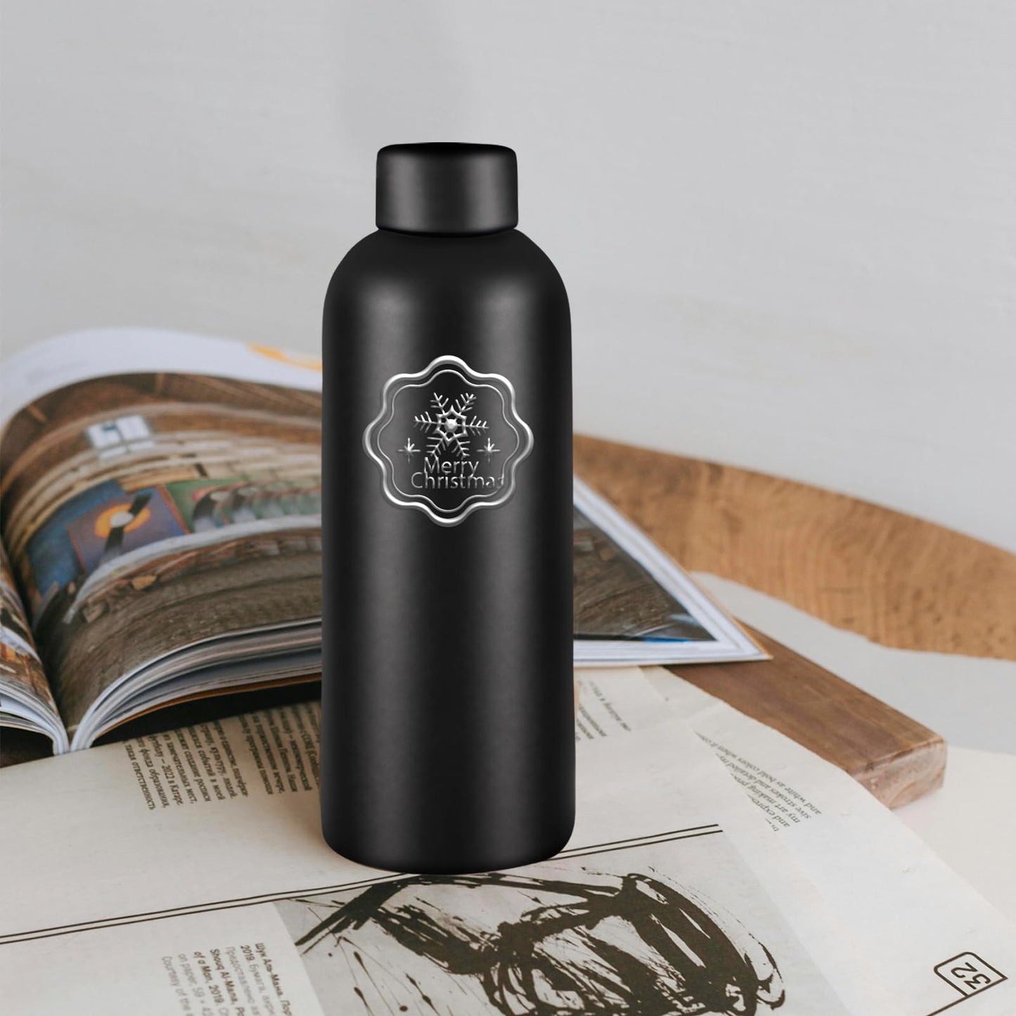WHEATHUSK 16 Pack Stainless Steel Insulated Water Bottle 17oz Blank Double Wall Vacuum Thermal Sports Bottle Personalized Powder Coated Bulk for Laser Engrave, Black