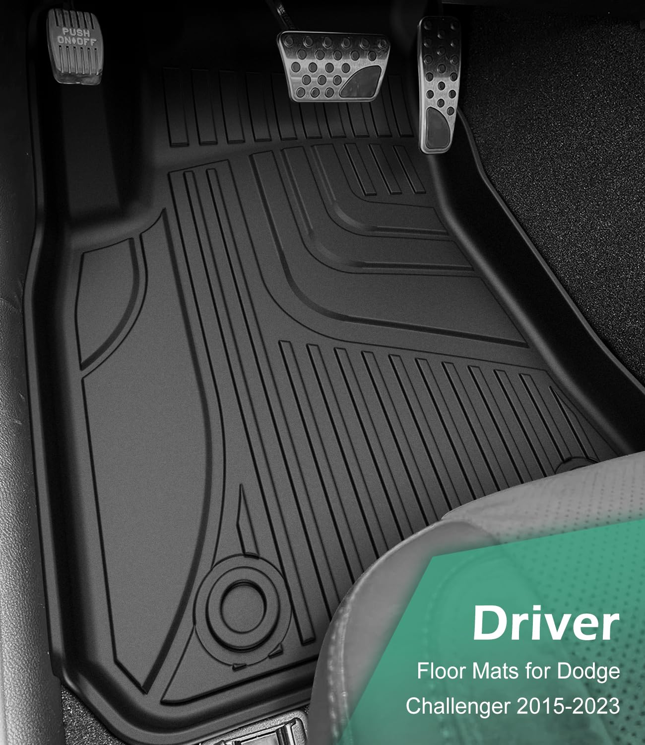 AOMSAZTO Floor Mats Fit for 2015-2023 Dodge Challenger RWD - All Weather Custom TPE Floor Liners Full Set Include 1st and 2nd Row Front & Rear