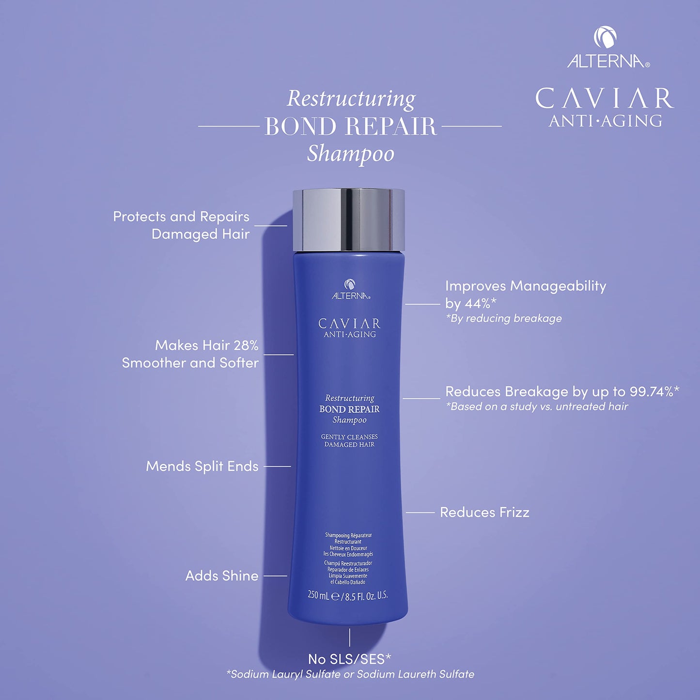 CAVIAR Anti-Aging Restructuring Bond Repair Shampoo 33.8 Fl Oz | For Brittle, Damaged and Split Ends | Repairs, Strengthens & Protects Damaged Hair | Sulfate Free