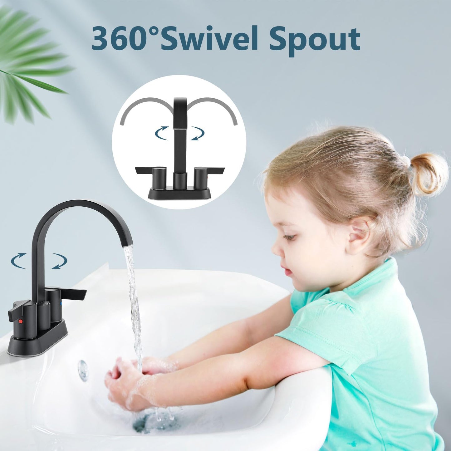 Aolemi Bathroom Faucets for Sink 3 Hole,4 Inch Centerset Waterfall Faucet 2 Handle for Bathroom Sink with Pop-Up Drain and Supply Lines Matte Black