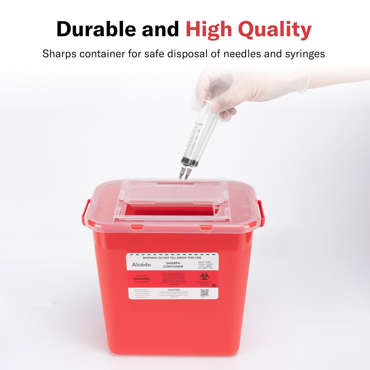 Alcedo Sharps Container for Home Use 2 Gallon (5-Pack), Biohazard Needle and Syringe Disposal, Professional Medical Grade
