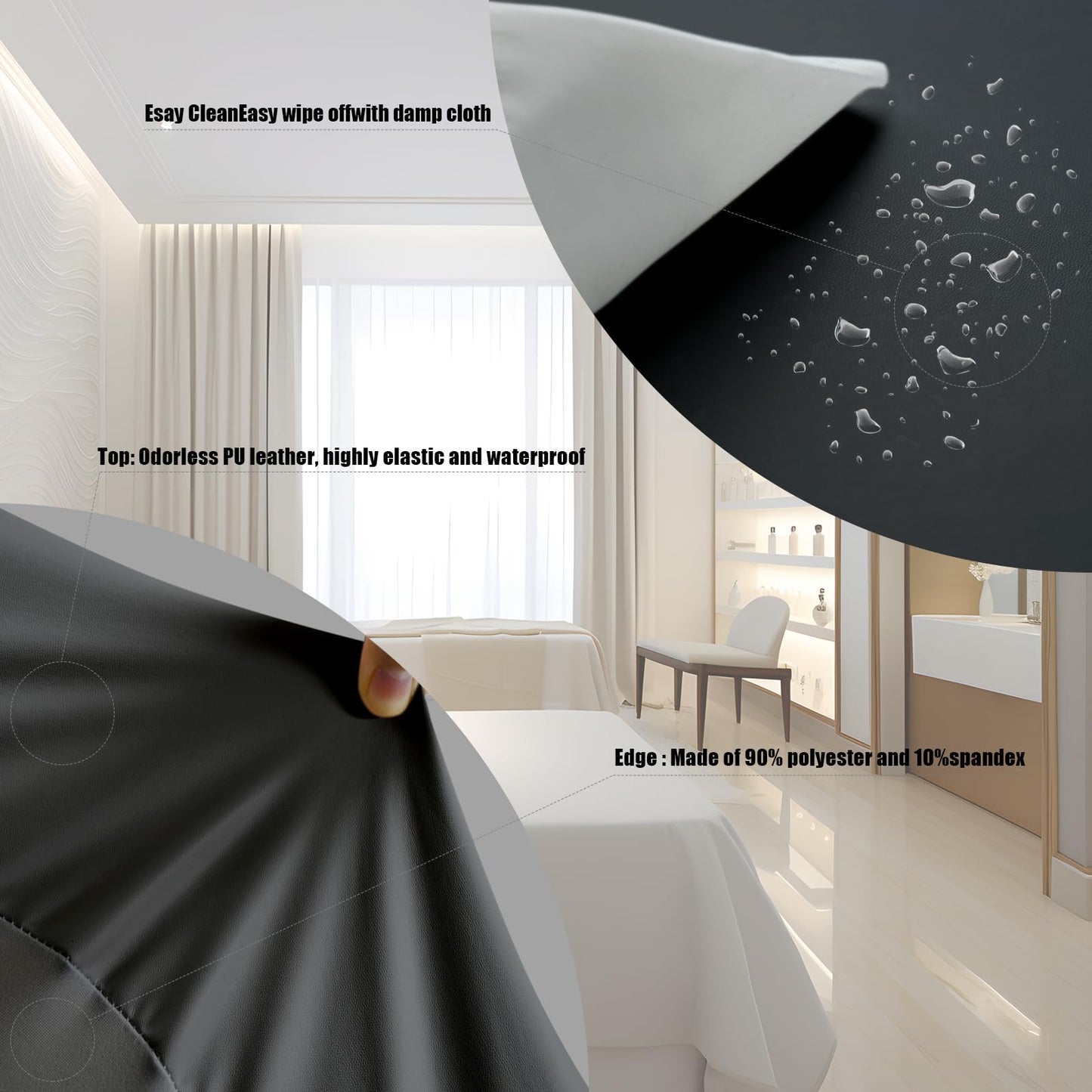 Lufyzora Lash Bed Cover Wipeable PU Leather Massage Table Cover Waterproof and Reusable Spa Bed Cover ,Odorless and High Elasticity Vegan Leather Lash Bed Topper(6FT,Top Pocket Design)