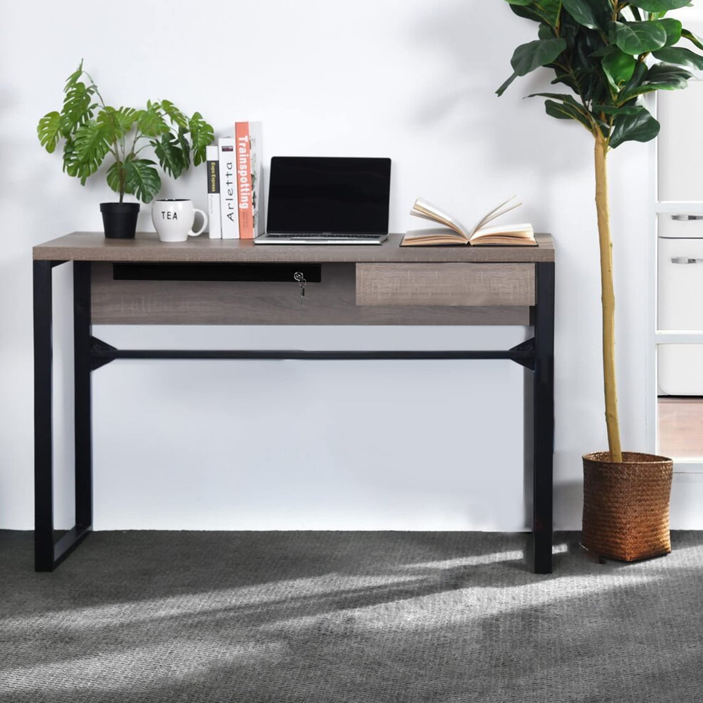 Frassie 17 Inch Under Desk Pull-Out Drawer with Lock Office Mounted Sliding Metal Pencil Drawer for Standing Desk