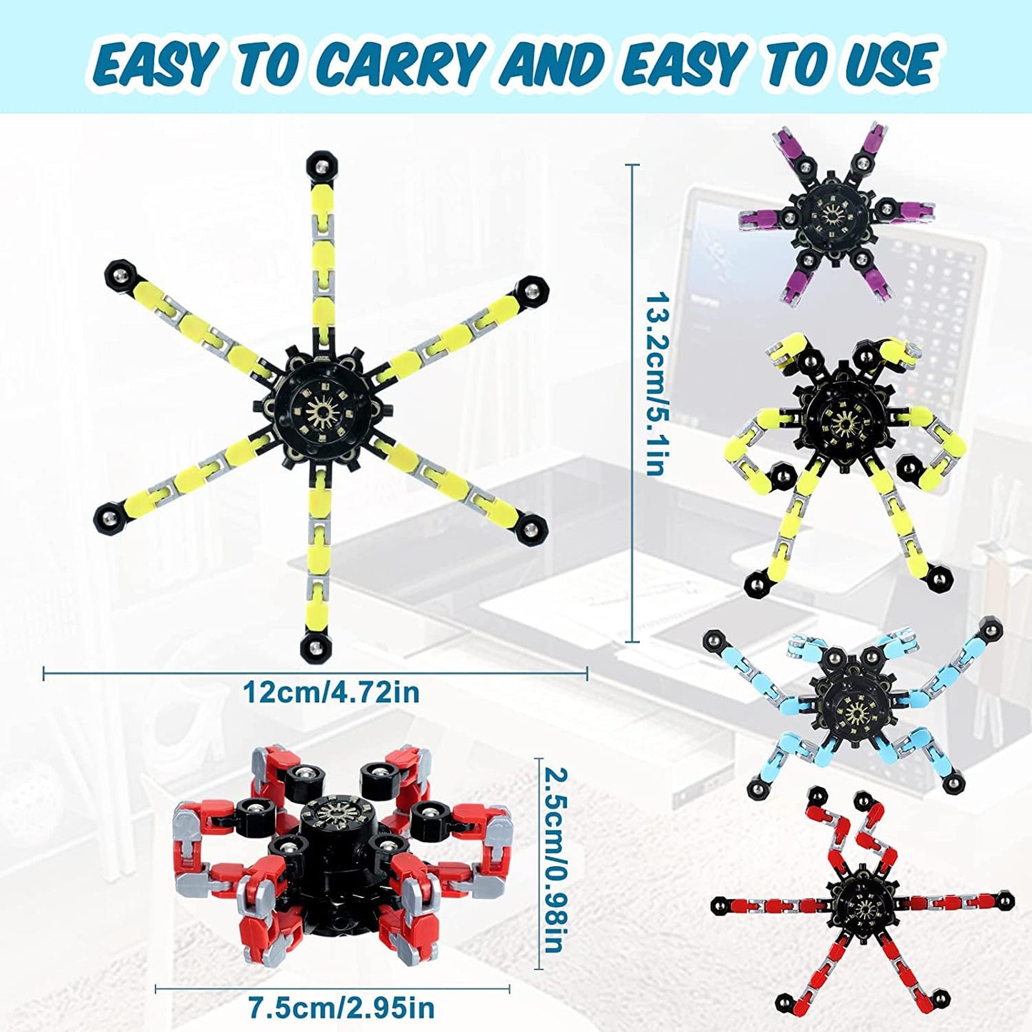 100pcs Random Fidget Spinners,DIY Deformable Robot Fingertip Toys,Decompression Spinner,Deformable Creative Mechanical Gyro Toys,Stress Relief Mechanical Chain Toy for Kids Adults,Party Supplies