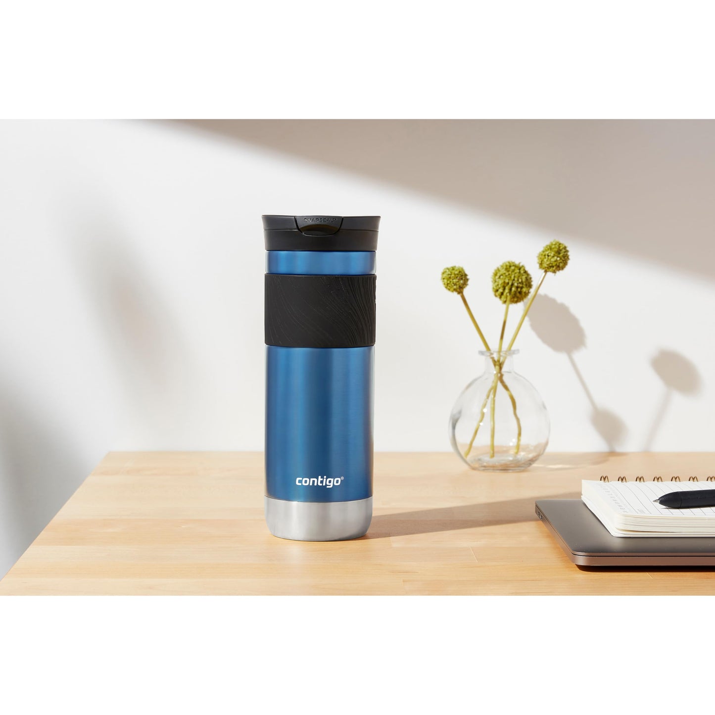 Contigo SNAPSEAL Insulated Stainless Steel Travel Mug with Grip 20oz. Blue Corn Transparent Satin & Midnight Berry