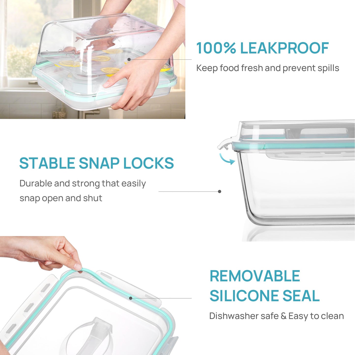 Vtopmart 220oz + 76.4oz Extra Large Glass Storage Containers Set, Meal Prep Food Container Sets with Snap Airtight Lids for Roasting Turkey, Rotisserie Chicken, Baking, Watermelon Storage, BPA Free