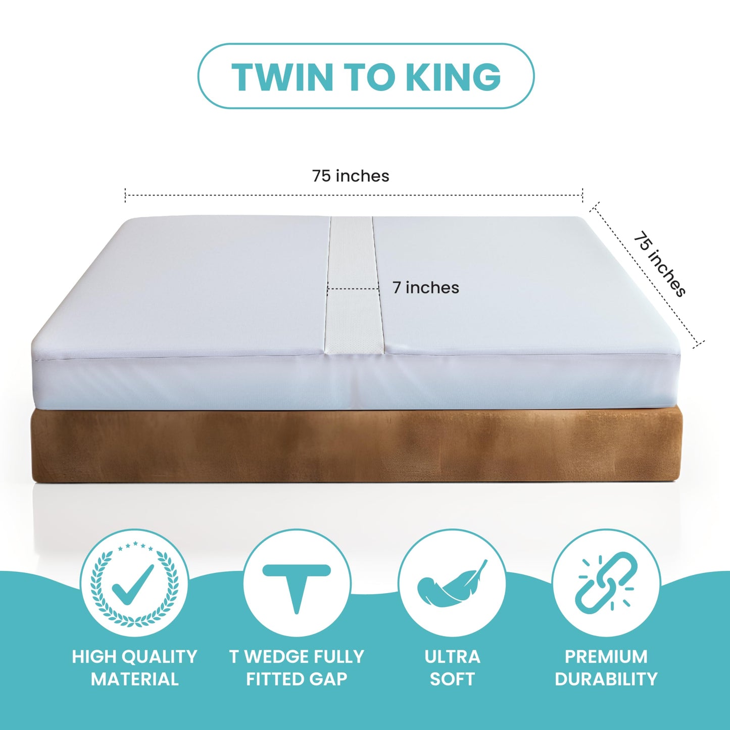 2-in-1 Bed Bridge Twin to King with Attached Sheet – Bed Gap Filler & Twin to King Bed Converter (Patent Pending)