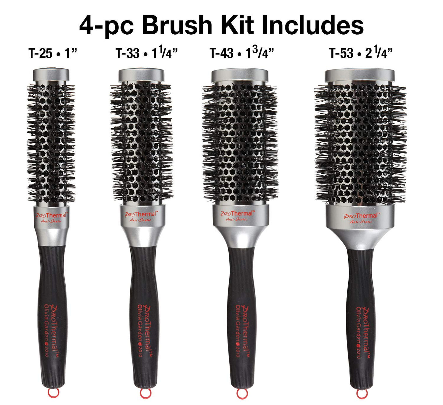 Olivia Garden ProThermal Anti-Static Round Hair Brush (not electrical) (4-Piece Kit)