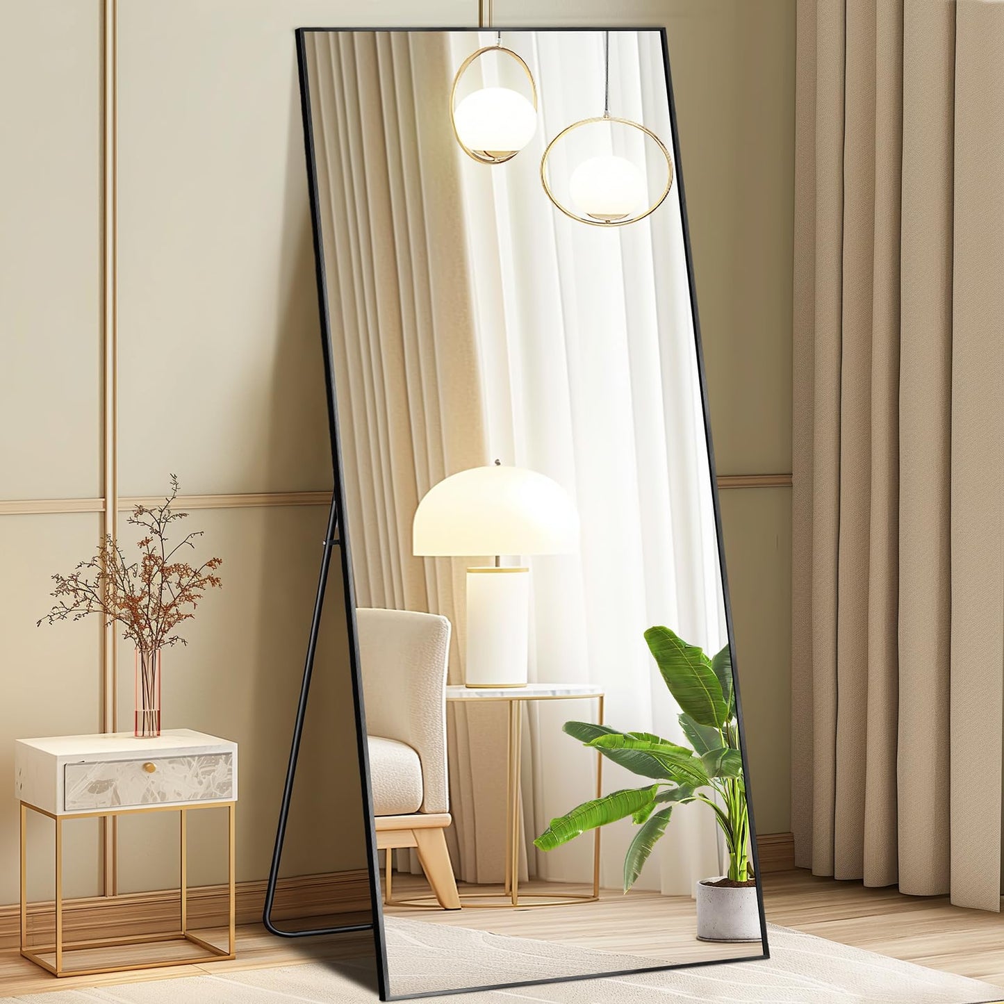 Aidoly Mirror Full Length, Upgraded 21"x64" Body Wall Mirrors with Shatter-Proof Glass, Floor Standing, Hanging or Leaning, Tall Mirror with Stand Aluminum Alloy Frame for Bedroom, Black