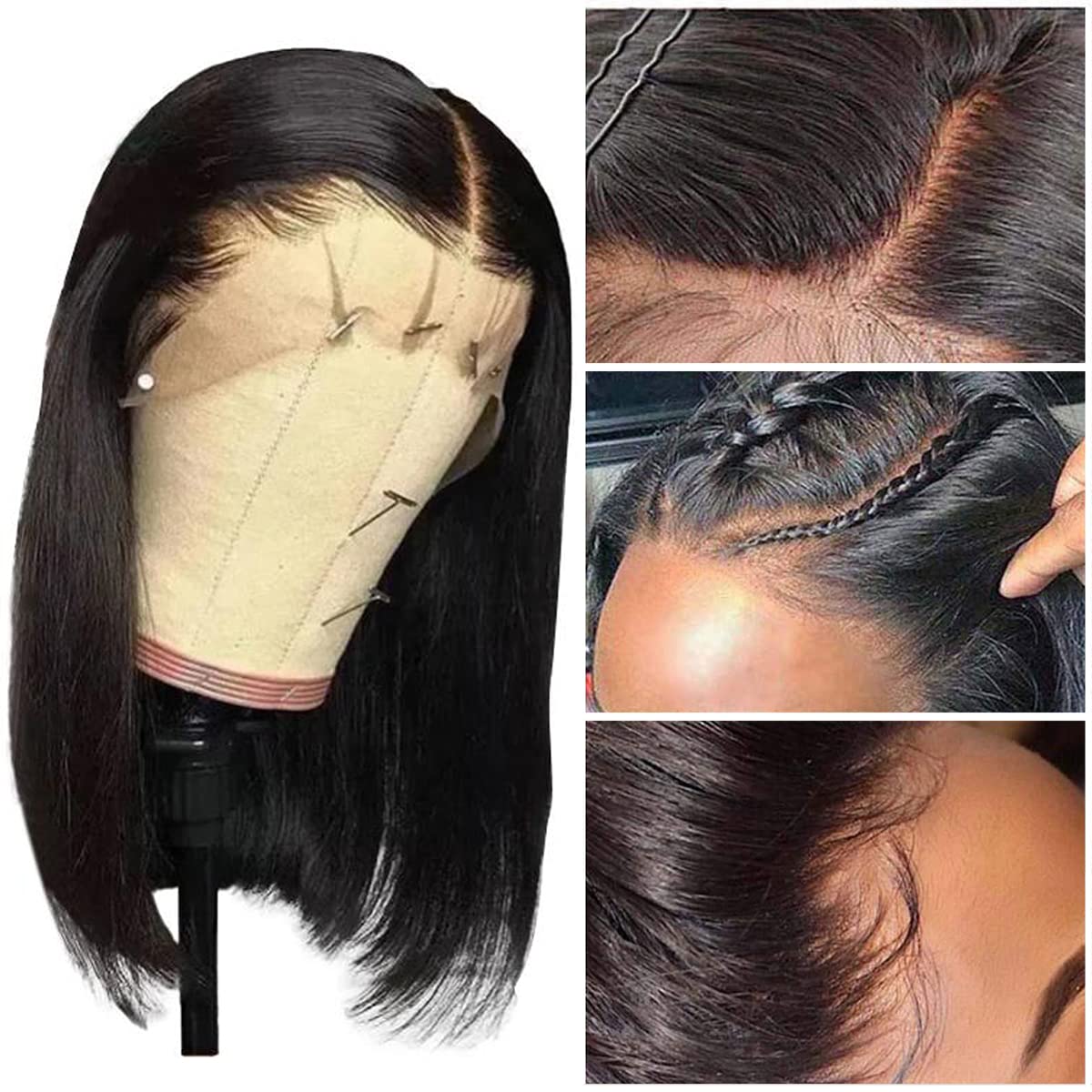Bob Wig Human Hair 13x4 Frontal Lace Wig Short Straight HD Transparent Lace Front Bob Wigs for Black Women Human Hair Glueless Pre Plucked Hairline with Baby Hair 150% Density Natural Color 16 Inch