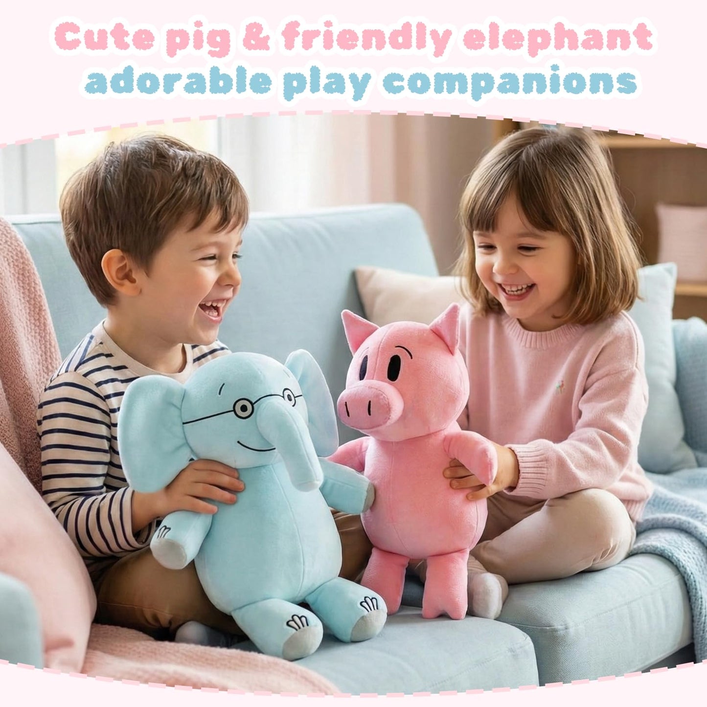 NUWDYSNN Elephant and Piggie Picture Book Plush Toy Stuffed Elephant Plush Toy Set of 2 (Elephant 33cm, Piggy 230cm