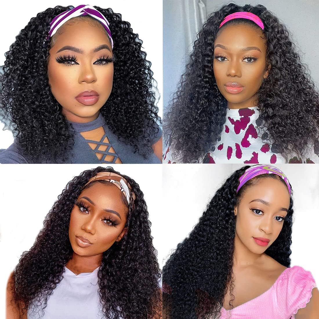 Unvizossa Headband Wig Human Hair Deep Wave 20 Inch Curly Headband Wigs for Black Women Glueless None Lace Front Wig Brazilian Virgin Human Hair Natural Color 150% Density