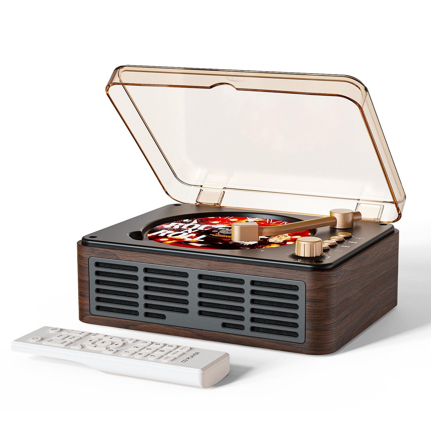 CARONSORT CD Player with Speakers Bluetooth Nostalgic Retro Portable CD Players for Home Wood Music Player FM Radio for HomeWired and Remote Control-Walnut Brown