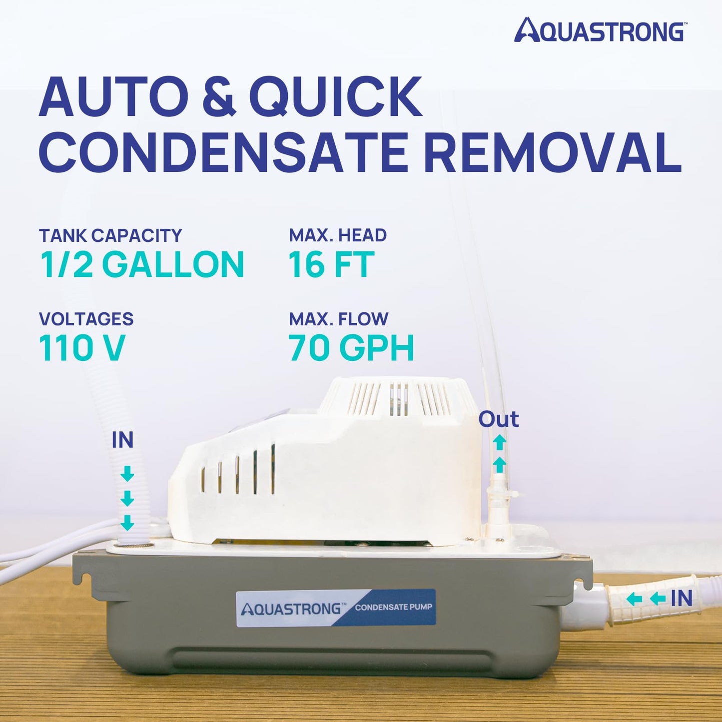 Aquastrong 115V 70 GPH HVAC Condensate Pump, AC Condensate Remove Pump with Automatic Safety Switch & & 19.7ft Tubing for Air Conditioner, Furnace, Dehumidifier,Ice Maker,3.3' Power Cord