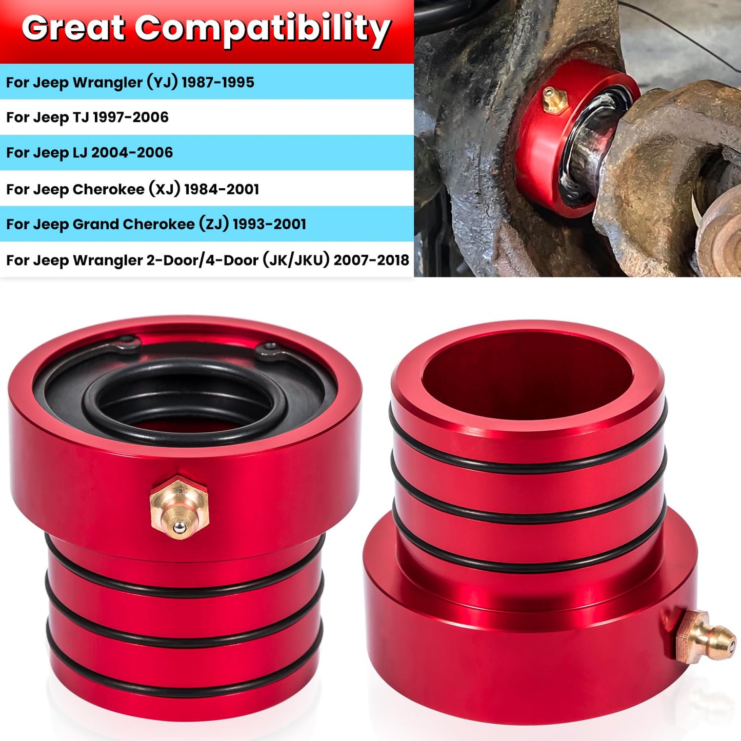 MG21103 Dana 30/44 Front Axle Tube Seal Pair & Inner Axle Side Seal Installation Tool for Jeep Wrangler JK JKU YJ TJ LJ Cherokee XJ Grand Cherokee ZJ 1984-2018 (3PCS Red)
