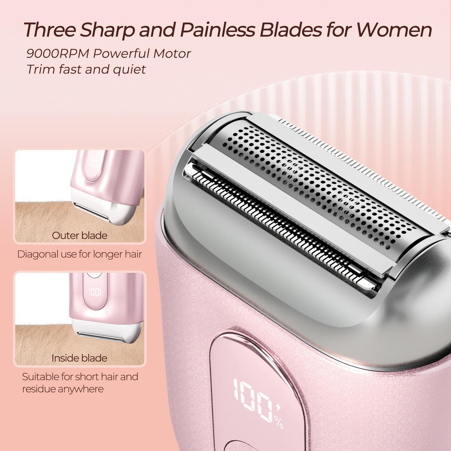 Akunbem Electric Razor for Women - Mini Bikini Trimmer - Shaver for Pubic, Legs, Arm & Body - Painless Hair Removal Device - Cordless Wet & Dry Use