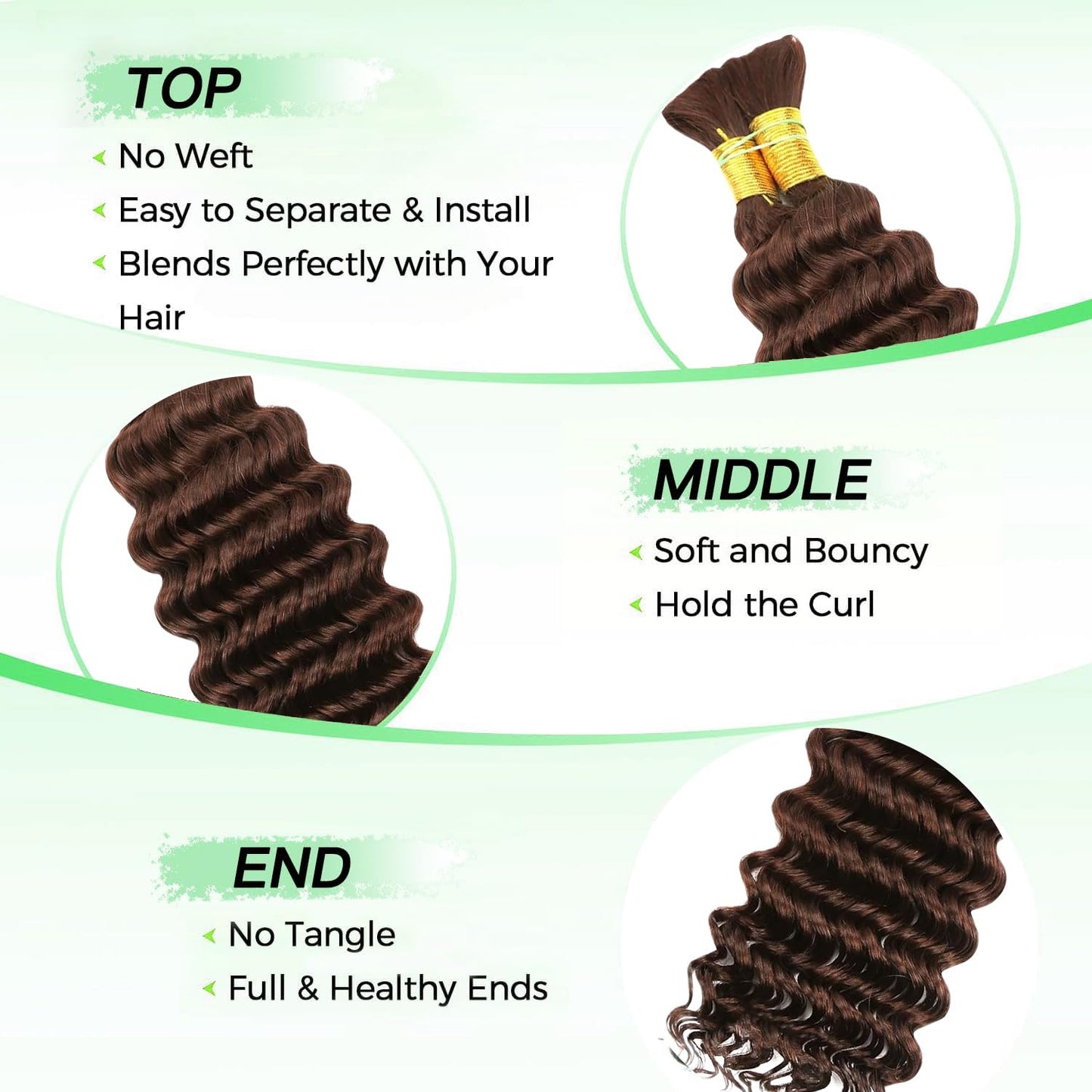 Human Braiding Hair for Boho Braids Human Hair 100g 20 Inch Curly Boho Hair for Braiding Knotless 12A Deep Wave Bohemian 2 Bundles/Pack Chocolate Brown