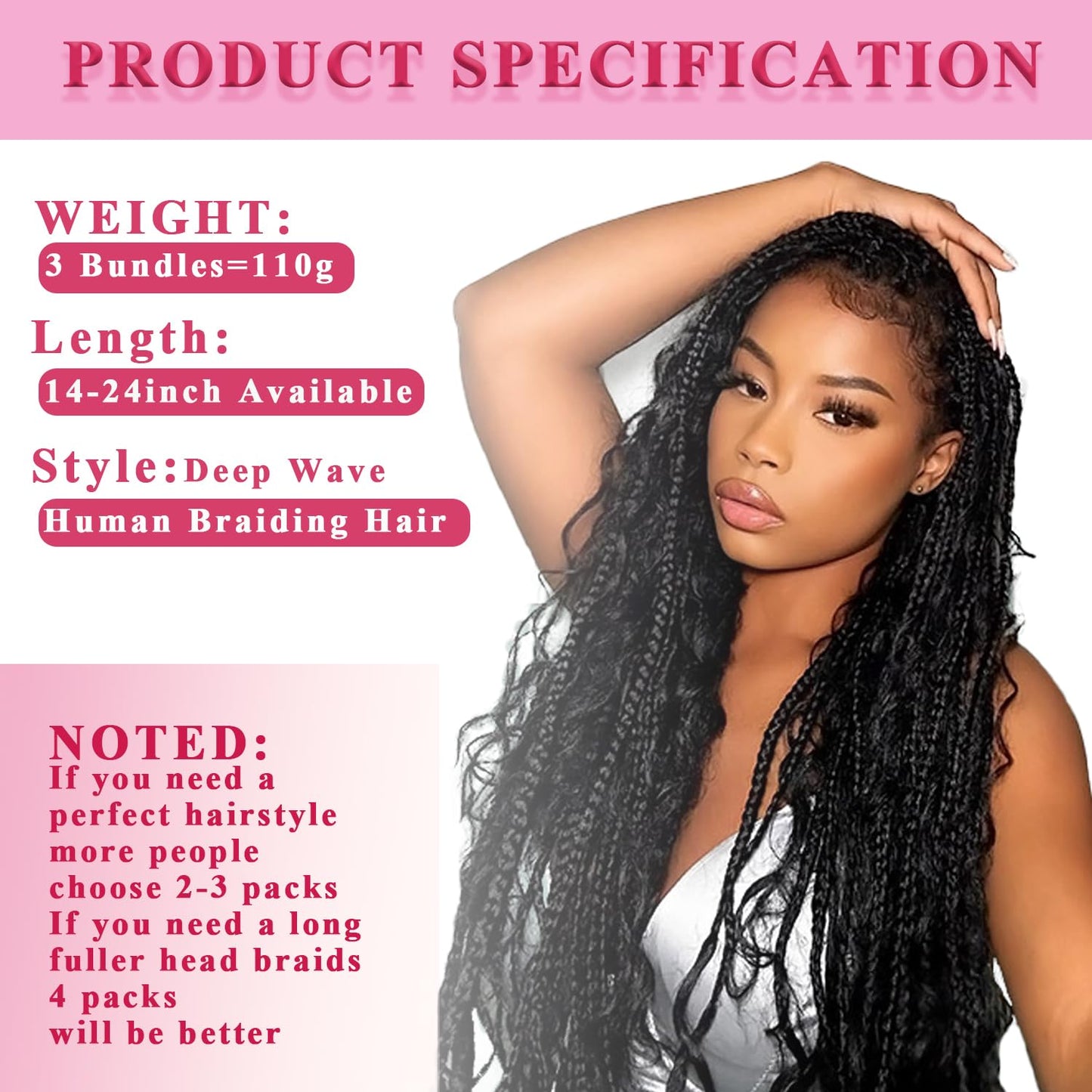 AKONSOUL 22 Inch Human Braiding Hair for Boho Braids Deep Wave Bulk Human Braiding Hair 100% Unprocessed Brazilian Virgin Human Hair for Braiding Bohemian No Weft 3 Bundles 110g Natural Color