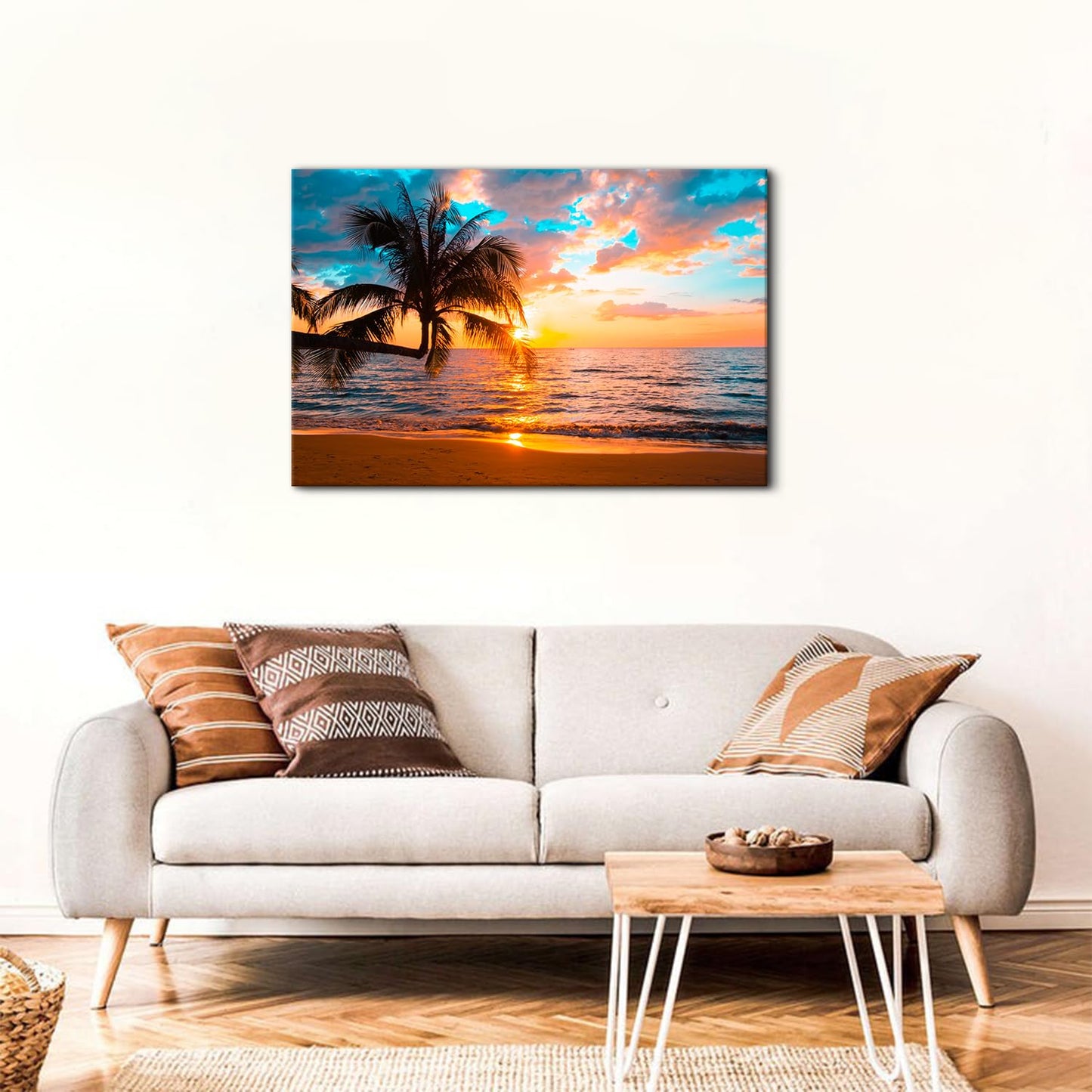 Beach Canvas Wall Art Palm Tree Coastal Wall Decor Nature Ocean Landscape Picture for Bedroom Living Room 24x36" Nautical Painting Sunset Seascape Photo Prints Modern Artwork Kitchen Home Decorations