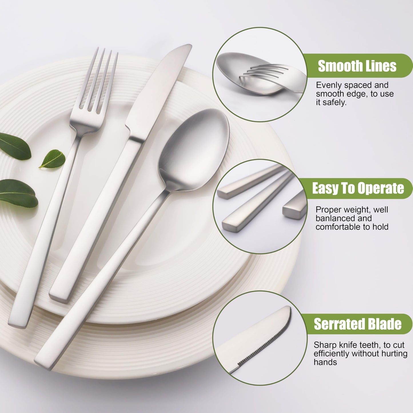 Forged Silverware Set for 8, 40-Piece Stainless Steel Matte Satin Finish Flatware Set Silverware Cutlery Set Tableware Modern Kitchen Utensils Set for Home Restaurant, Dishwasher Safe