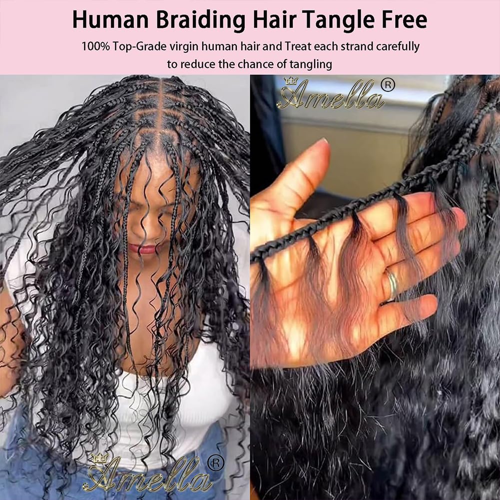 Amella Deep Wave Bulk Human Hair for Braiding 20 Inch Curly Boho Human Hair for Braiding Hair (1pack-2bundles) 100% Brazilian Boho Braids Human Hair Braiding Hair for Boho Braids