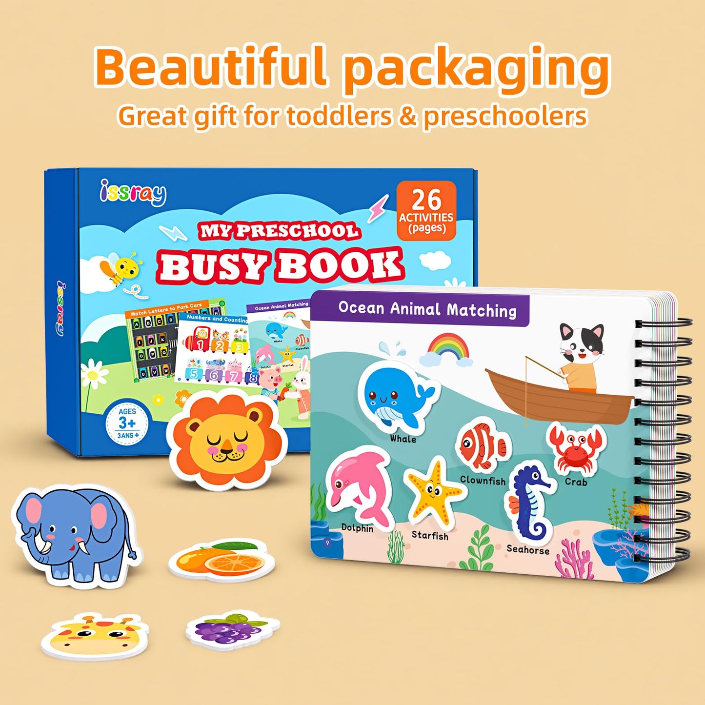 Preschool Busy Book for Toddlers 3-5, Toddler Montessori Learning Activities, Velcro Quiet Activity Book for Kids, Autism Sensory Pre-K Educational Toys, Screen-Free Birthday Gift Boys Girls(26 Pages)