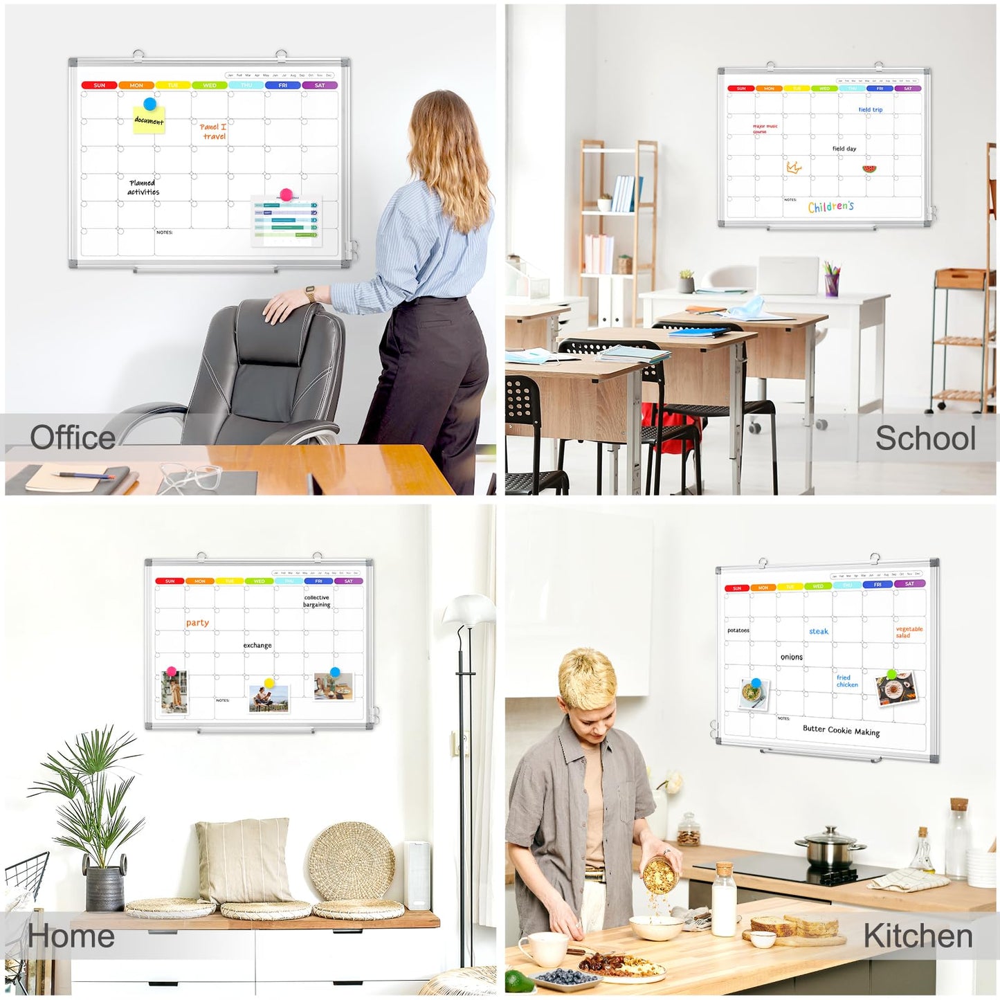 AMUSIGHT Dry Erase Board Calendar for Wall, 24" x 18" Magnetic Whiteboard Calendar, Colorful Monthly Calendar Whiteboard, Double-Sided Hanging Aluminum Frame White Board for Home, School, Office