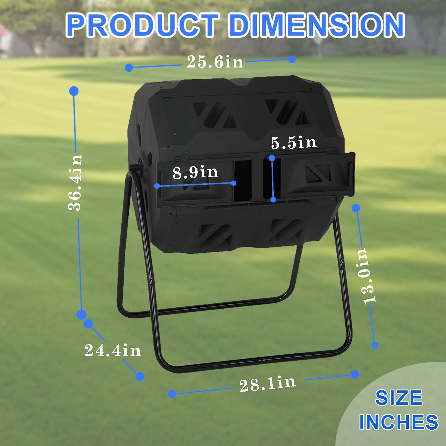 FDW Outdoor Compost Bin, 43 Gallon Dual Chamber Tumbling Composting Bin with Sliding Doors for Garden Patio Kitchen Yard,Black Door
