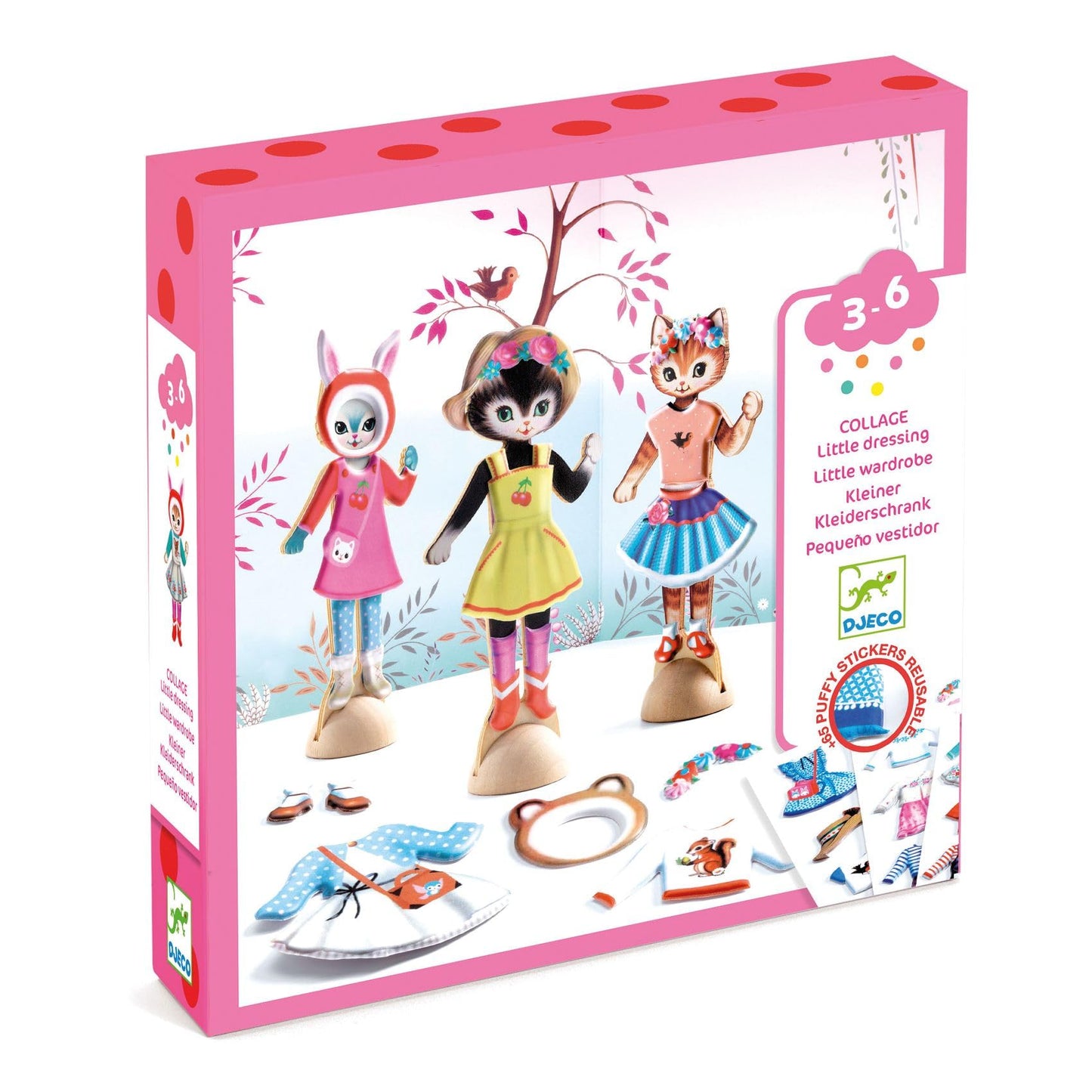 Djeco Dress-Up Stickers - Wooden Cats & Stickers - Fashion Play for Kids 3+