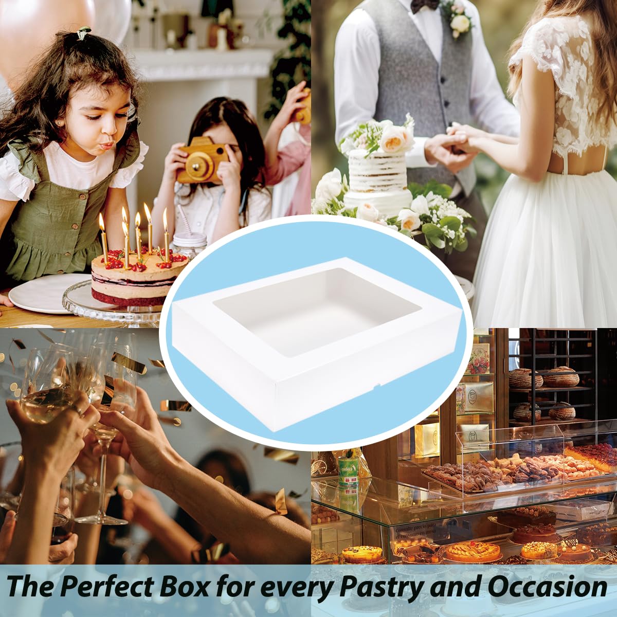 Huoshange 6 Pack 19x14x4 Inch Auto-Popup Large Rectangle Cake Boxes with Thick Cake Boards, Half Sheet Bakery Boxes for Pastry Baking,Cupcake,Muffins & Pie