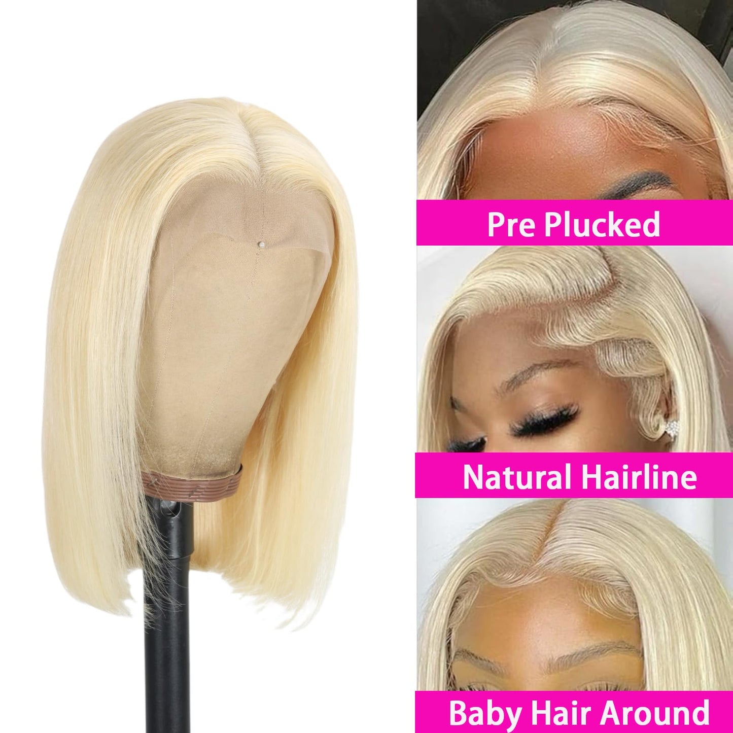 VYCRAVE 613 Blonde Bob Wig Human hair 13x4 HD Transparent Lace Front Wigs Human Hair Pre Plucked with Baby Hair 12 Inch 613 Glueless Wigs Human Hair 180% Density Straight Frontal Lace Wigs for Women