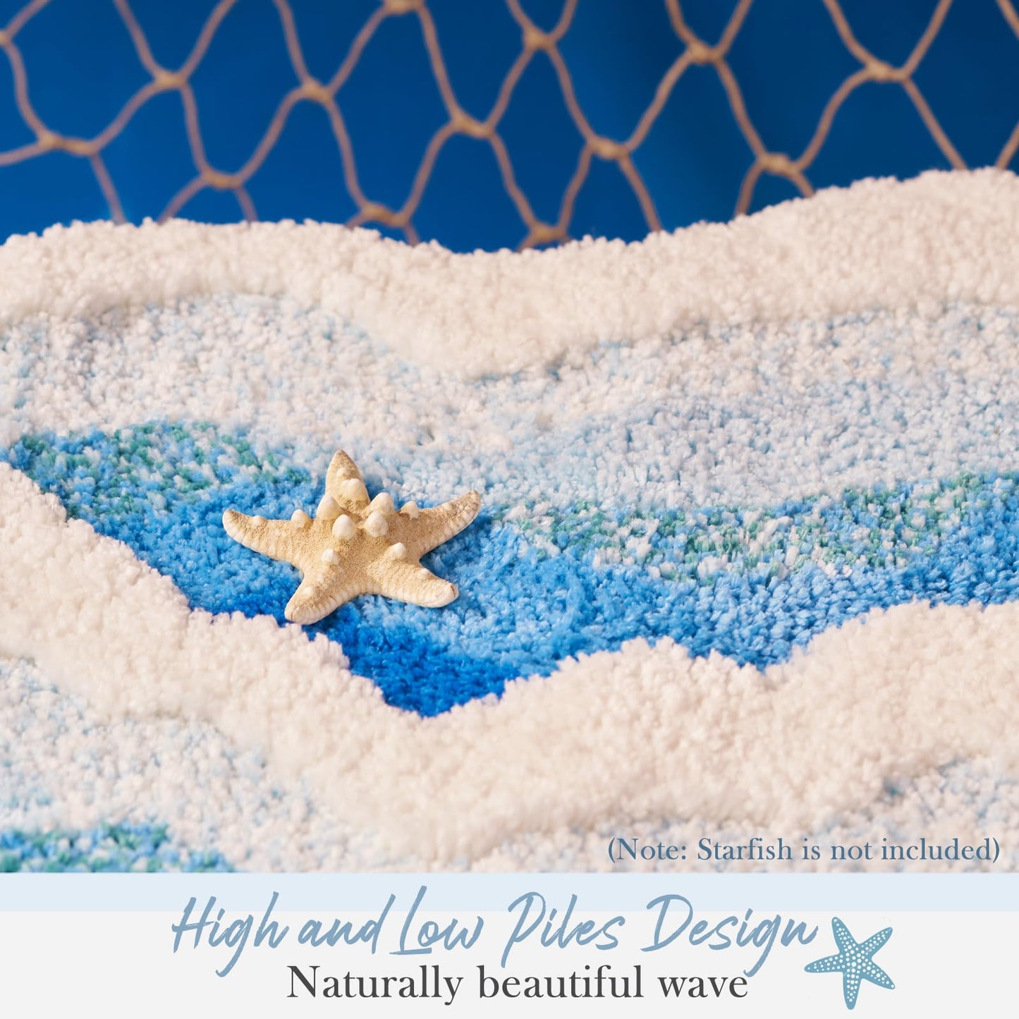 DyeFury Large Ocean Sea Wave Rug 60"x30", Beach Themed Room Decor Aesthetic, Beachy Decor for Bedroom Nursery Kitchen, Washable Blue Area Rug for Summer Room, Nautical Coastal Room Decor