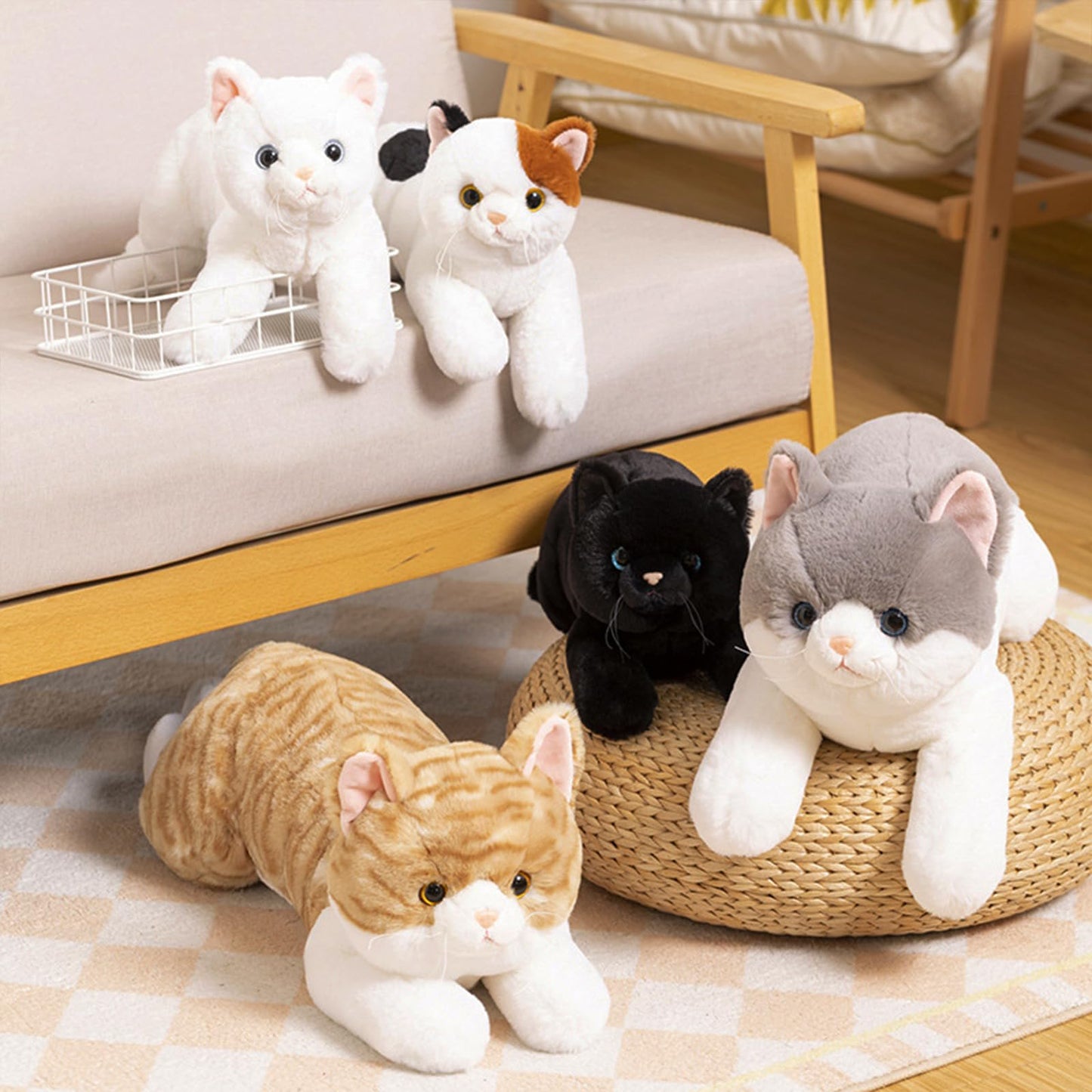 PEACH CAT Cat Plush Cute Kitten Stuffed Animal Soft Plushies Toy Pillow Gifts for Kids Black and Yellow 17.7"