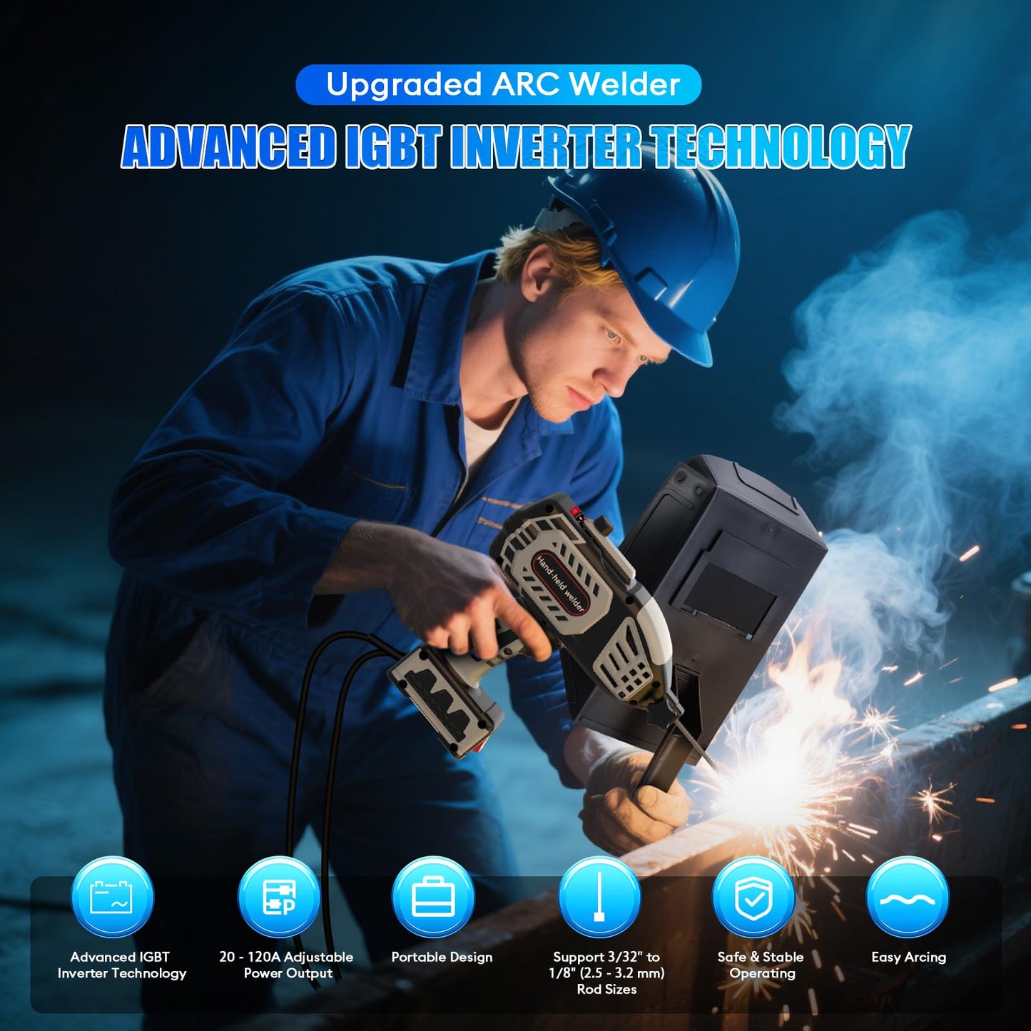 ALIESTFDNO Portable Electric Welding Machine, 110V ARC Handheld Welding Machine with IGBT Inverter 120Amp Variable Current Stepless Adjustment, Portable Welder Gun, Fits for 3/32″to 1/8″ Wire Rods