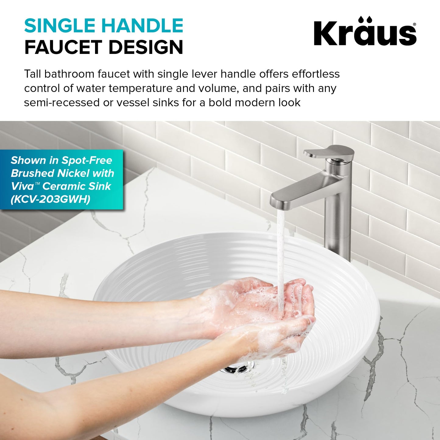 KRAUS Indy Bathroom Faucet for Vessel Sink in Chrome with Single Handle, Pop Up Drain and Supply Lines, KVF-1410CH