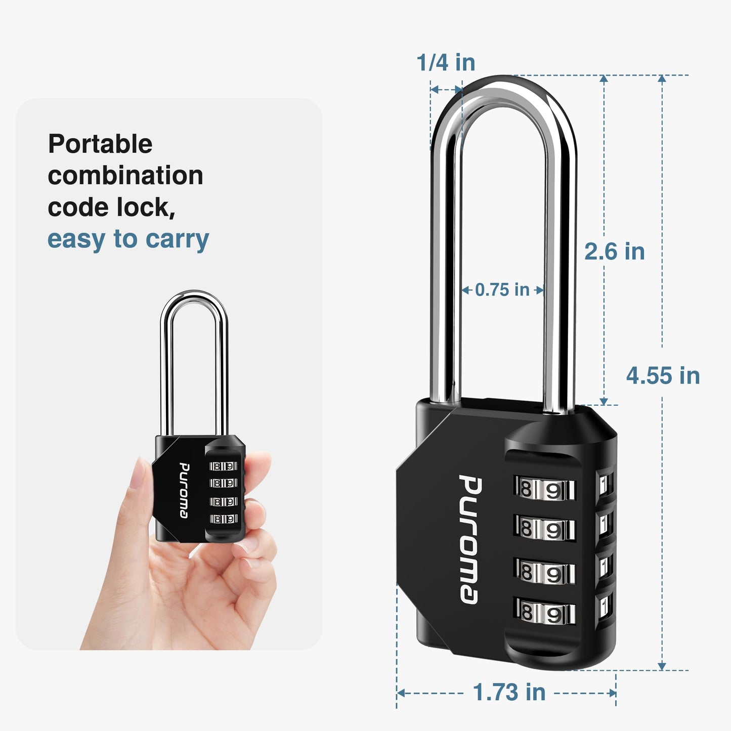 Puroma 10 Pack 2.6 Inch Long Shackle Combination Lock 4 Digit Outdoor Waterproof Padlock for School Gym Locker, Sports Locker, Fence, Gate, Toolbox, Case, Hasp Storage (Black)
