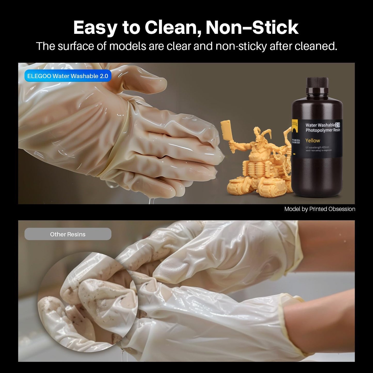 ELEGOO Water Washable 3D Printer Resin 2.0, Fast Curing Photopolymer Resin for Mars Saturn Jupiter MSLA DLP LCD 3D Printing, 385-405nm UV Curing 3D Printing Liquid, Ceramic Grey 2000g