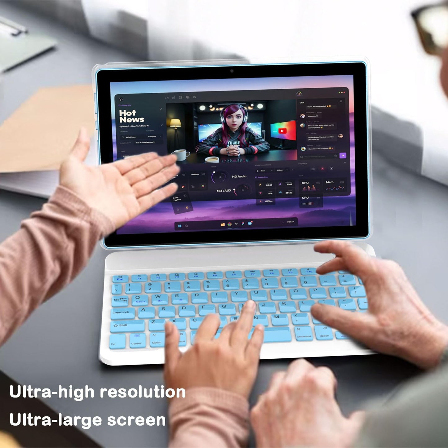 Android 14 Tablet, 10 inch 2 in 1 Tablets with Keyboard/ Case/ Mouse/ stylus, 8GB RAM+64GB ROM+1TB Expand Tablet, 1280*800 IPS Touch Screen Tablet Computer, 2.4G/5G WiFi 6 BT 5.0, Long Battery Life