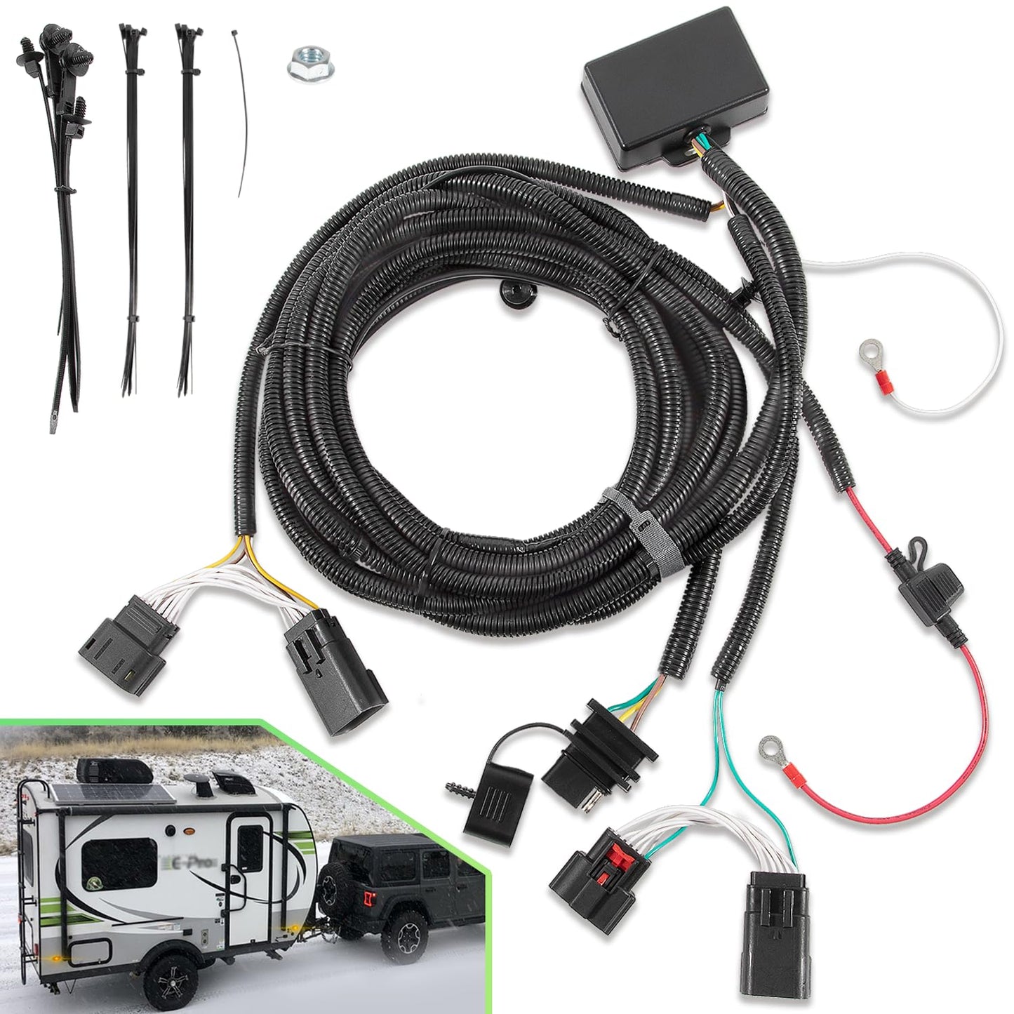 4-Pin Trailer Plug & Play Tow Hitch Wiring Harness fit for Jeep Wrangler Unlimited JL JLU 2018-2024, Custom 4 Way Towing Wire Harness Tube Kit for JL Trailer Light Connect