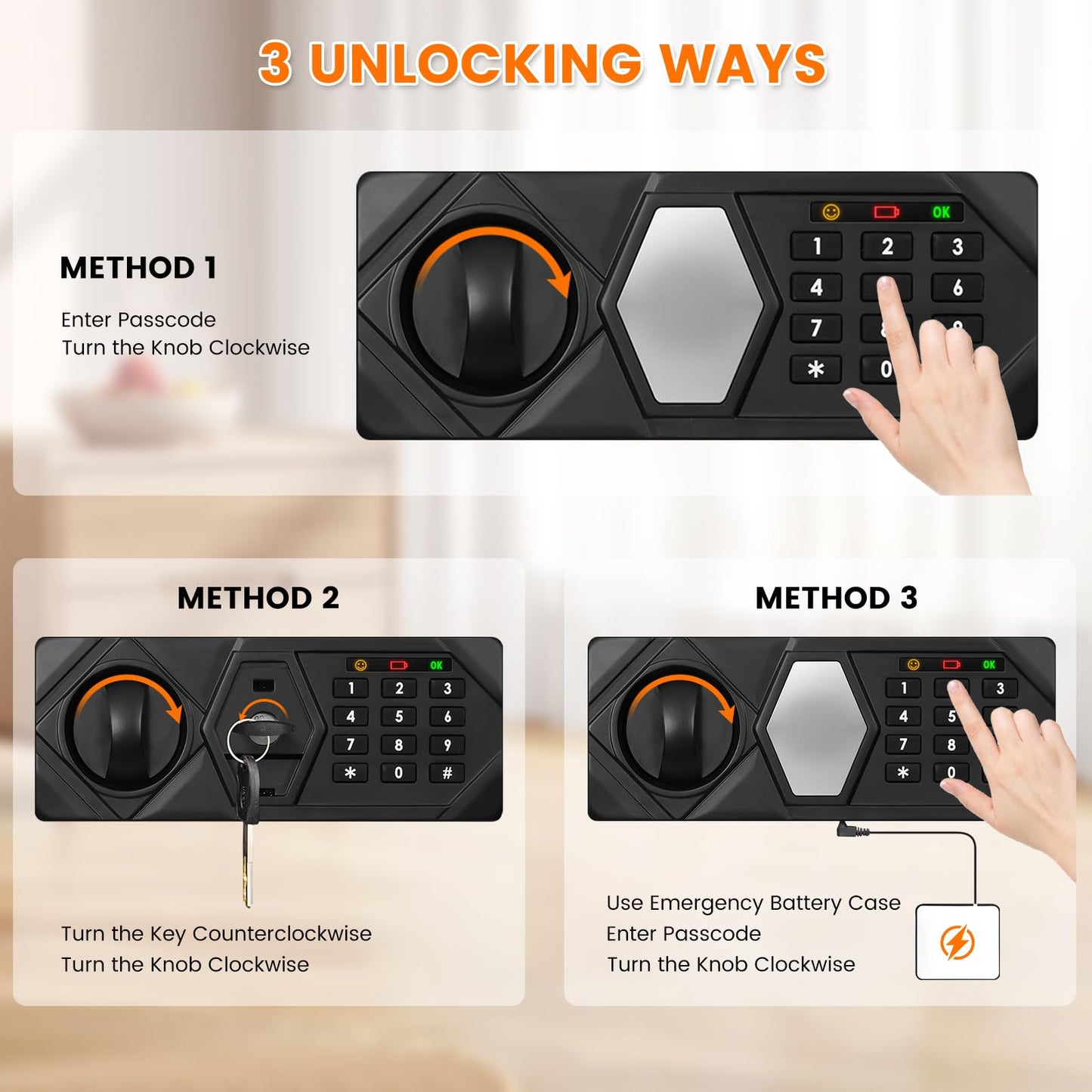 3.8 Cub Large Fireproof Safe for Home Use, Digital Home Safes Water and Fireproof with Backup Keys and Alarm System, Anti-Theft Fire Proof Safe Box for Home Office