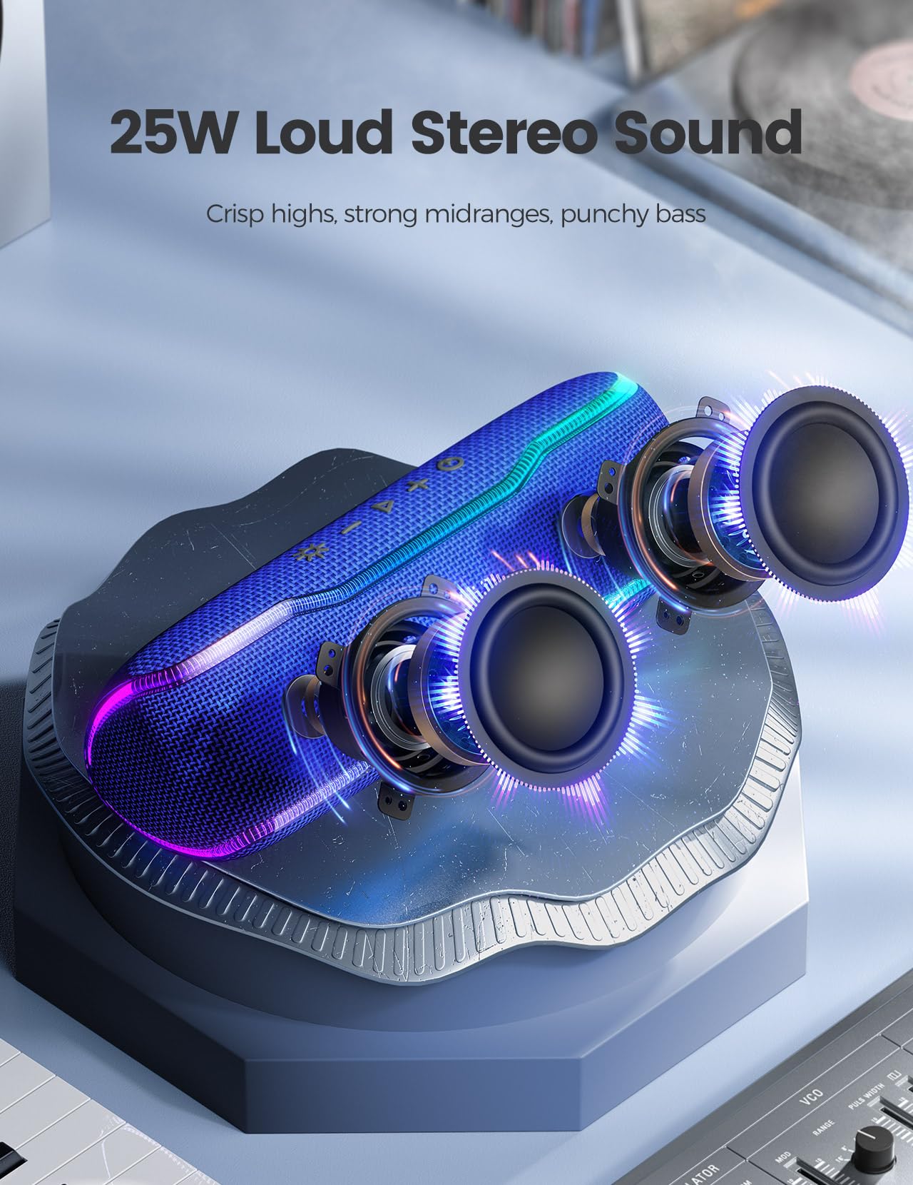 ERKEISEHN Bluetooth Speaker, IPX7 Waterproof Wireless Speaker with Colorful Flashing Light, 25W Super Bass with 24H Playtime, 100ft Bluetooth Range, TWS Pairing for Outdoor, Home, Party, Beach, Travel