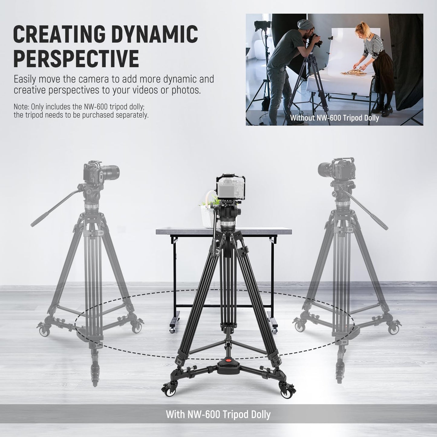 NEEWER Photography Tripod Dolly, Heavy Duty 50lbs Capacity Tripod Wheels with 3" Rubber Wheels for DSLR Cameras Camcorder Photo Video Lighting
