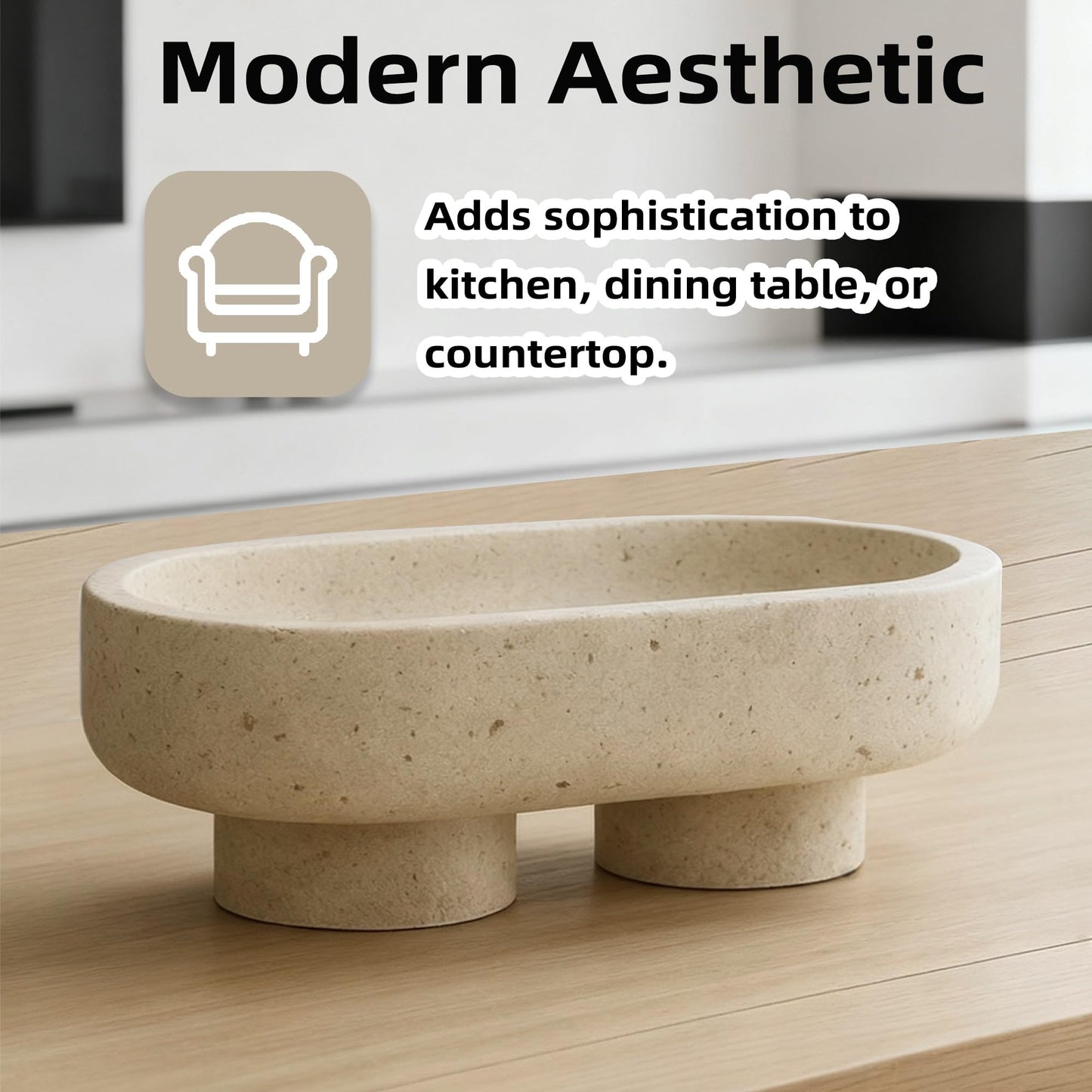 VERSSURE Natural Oval Travertine Decorative Bowl,Marble Friut Bowl with 2 Legs,Vanity Decorative Tray, Kitchen Countertop Decorative Bowl for Home Decor (Marble Bowl)