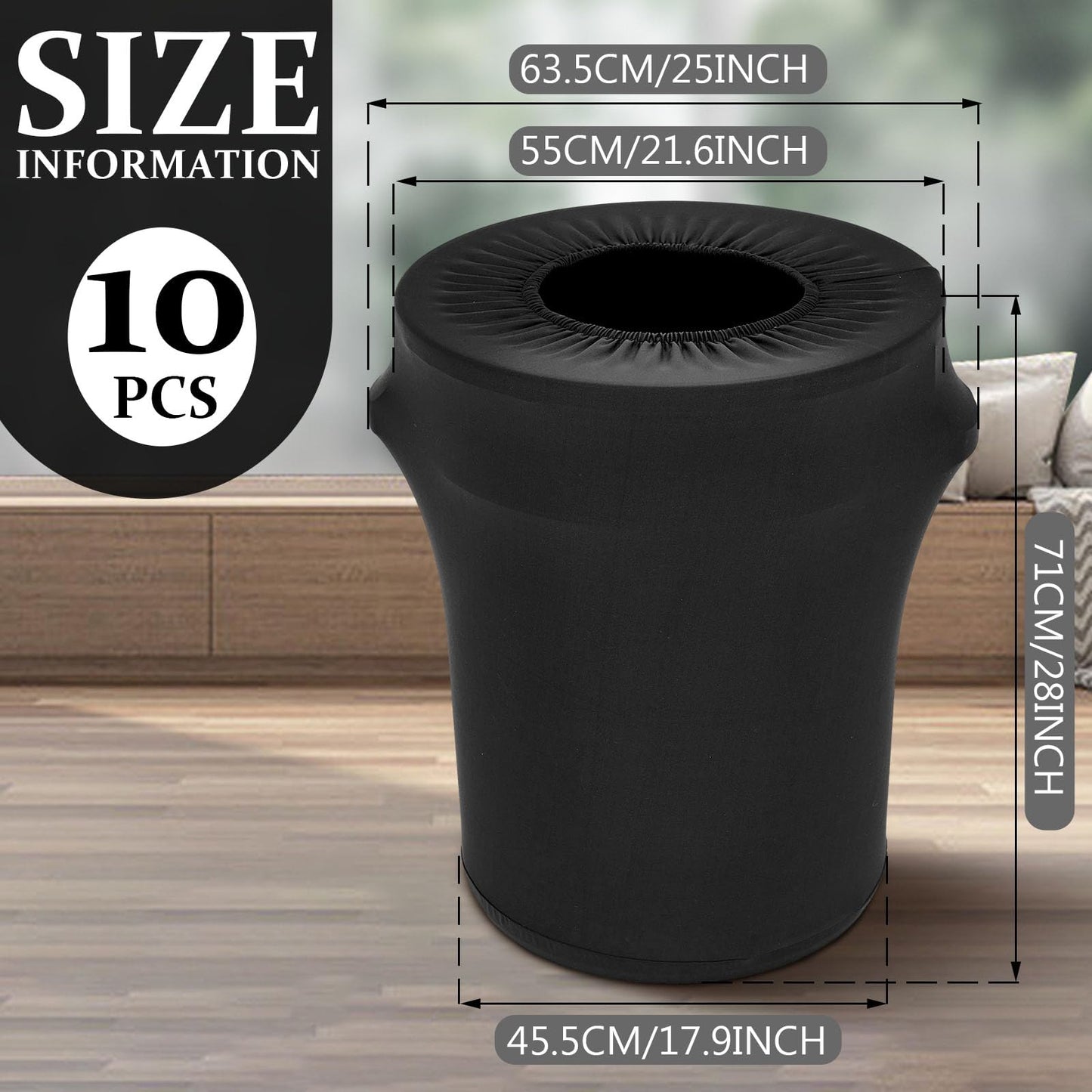 Tanlade 32 Gallon Stretch Trash Can Spandex Cover Outdoor Waste Garbage Can Spandex Covers for Indoor Kitchen Outdoor Round Waste Container Bin, Without Trash Bin(Black,10 Pcs)