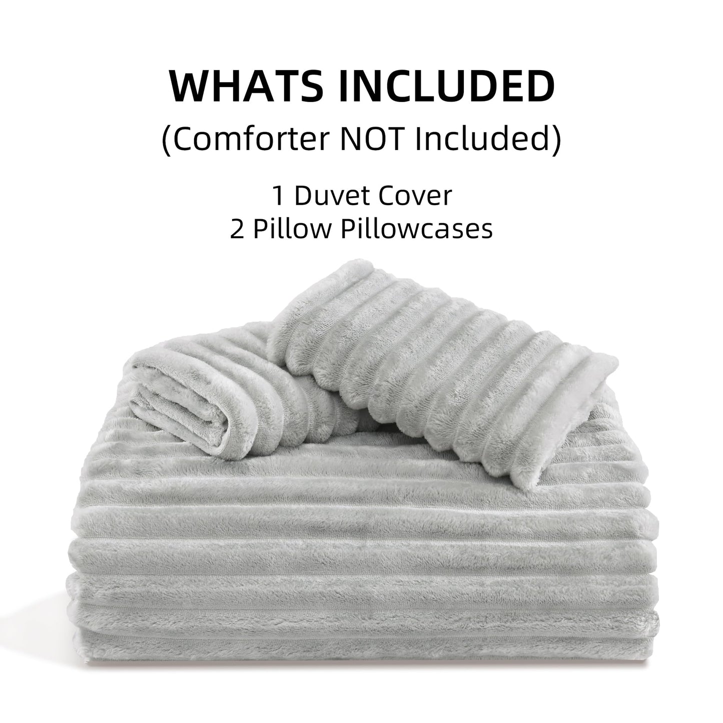 Andency Fluffy King Size Duvet Cover, Gray Striped Plush Microfiber Fleece Comforter Cover, Ultra-Soft Lightweight Bed Set, 3 Piece Warm Faux Fur Bedding for All Season, Two-Way Zipper